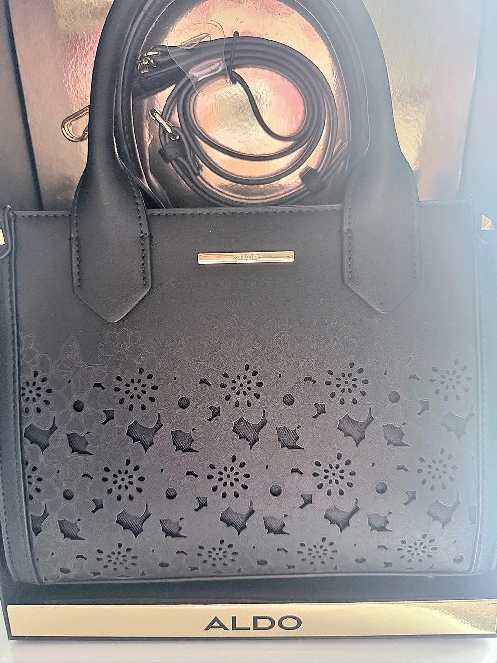 ALDO Cutout Pattern Tote in Black